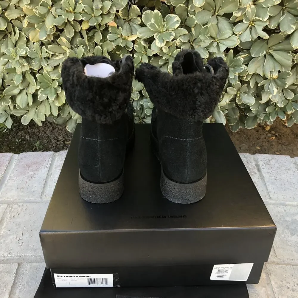Alexander Wang Noah Suede Shearling Fur Chukka Boots Black Sz 41 US 8